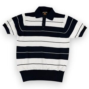 Charlie Browns OG FB County Knit Polo Shirt Men S Navy Blue White Striped Ribbed